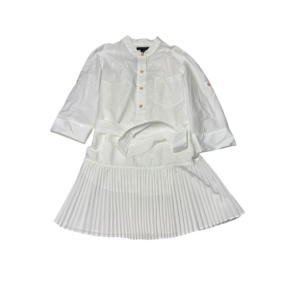 NWT BANANA REPUBLIC PLEATED-HEM MINI SHIRTDRESS IN OFF WHITE Womens Medium